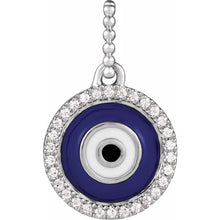 Load image into Gallery viewer, 1/10 CTW Natural Diamond Blue Enameled Evil Eye 14k White Gold Pendant