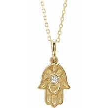 Load image into Gallery viewer, .03 CTW Diamond Hamsa 16-18" 14k Yellow Gold Necklace