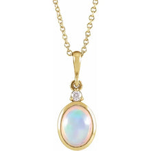 Load image into Gallery viewer, Natural White Ethiopian Opal & .03 CT Natural Diamond 16-18" Necklace 14k Yellow Gold