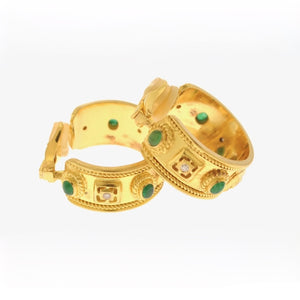 18k Diamond Emerald Designer Clip-On Earrings