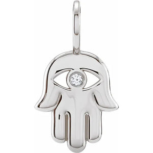 Sterling Silver .02 CT Natural Diamond Hamsa Hand Charm/Pendant