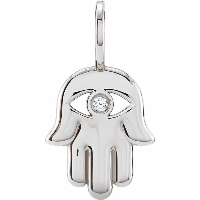 Sterling Silver .02 CT Natural Diamond Hamsa Hand Charm/Pendant