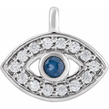 Load image into Gallery viewer, Natural Blue Sapphire &amp; .05 CTW Natural Diamond Evil Eye Dangle 14k White Gold
