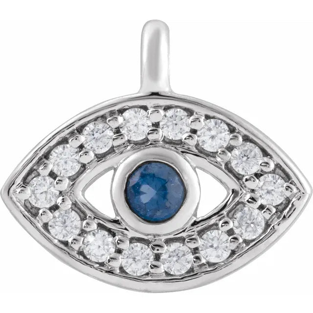 Natural Blue Sapphire & .05 CTW Natural Diamond Evil Eye Dangle 14k White Gold
