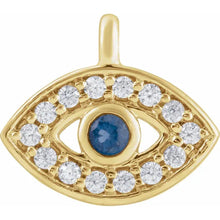 Load image into Gallery viewer, Natural Blue Sapphire &amp; .05 CTW Natural Diamond &quot;Petite&quot; Evil Eye Dangle 14K Gold
