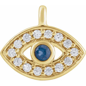 Natural Blue Sapphire & .05 CTW Natural Diamond "Petite" Evil Eye Dangle 14K Gold