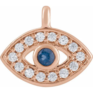 Natural Blue Sapphire & .05 CTW Natural Diamond "Petite" Evil Eye Dangle 14K Gold