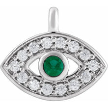 Load image into Gallery viewer, Natural Emerald &amp; .05 CTW Natural Diamond &quot;Petite&quot; Evil Eye Dangle 14K Gold
