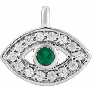 Natural Emerald & .05 CTW Natural Diamond "Petite" Evil Eye Dangle 14K Gold