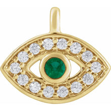 Load image into Gallery viewer, Natural Emerald &amp; .05 CTW Natural Diamond &quot;Petite&quot; Evil Eye Dangle 14K Gold
