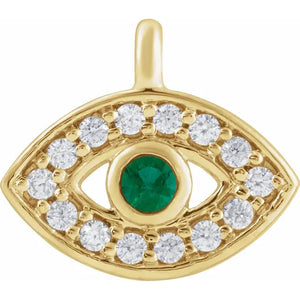 Natural Emerald & .05 CTW Natural Diamond "Petite" Evil Eye Dangle 14K Gold