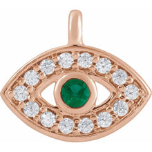 Load image into Gallery viewer, Natural Emerald &amp; .05 CTW Natural Diamond &quot;Petite&quot; Evil Eye Dangle 14K Gold
