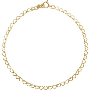 14K Yellow 2.5 mm Heart 7" Chain