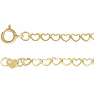 14K Yellow 2.5 mm Heart 7" Chain