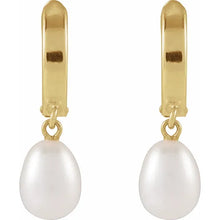 Load image into Gallery viewer, Cultured White Freshwater Pearl Hoop 14k Yellow Gold Earrings
