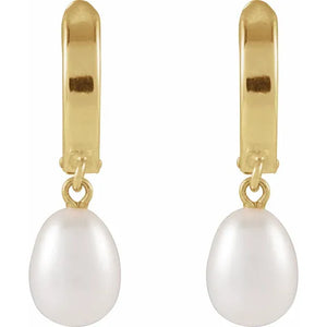 Cultured White Freshwater Pearl Hoop 14k Yellow Gold Earrings