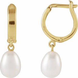 Cultured White Freshwater Pearl Hoop 14k Yellow Gold Earrings