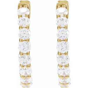 2 1/5 CTW Natural Diamond Inside-Outside Hoop 14k Yellow Gold Earrings