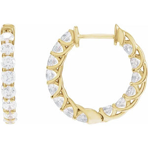 2 1/5 CTW Natural Diamond Inside-Outside Hoop 14k Yellow Gold Earrings