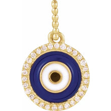 Load image into Gallery viewer, 1/10 CTW Natural Diamond Blue Enameled Evil Eye Pendant 14k Yellow Gold
