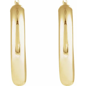 Round Tube 30 mm Hoop Earrings 14k Yellow Gold