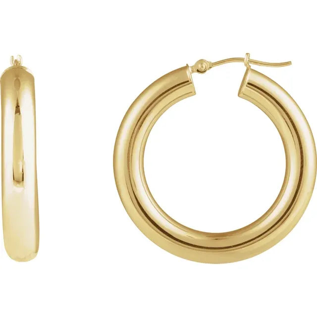 Round Tube 30 mm Hoop Earrings 14k Yellow Gold