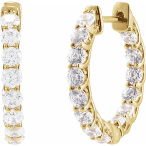 2 1/5 CTW Natural Diamond Inside-Outside Hoop 14k Yellow Gold Earrings