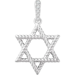 14K White .025 CTW Natural Diamond Rope Star of David Pendant