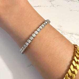 Platinum Natural Diamond 4.5 ctw Half Bezel Tennis Bracelet