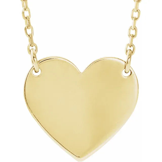 14k Yellow Gold Engravable Heart 16-18