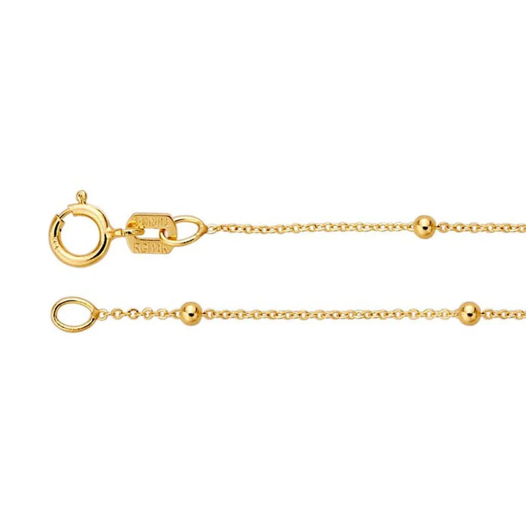 14K Yellow Gold Cable Chain Necklace with 1.7mm Round Beads