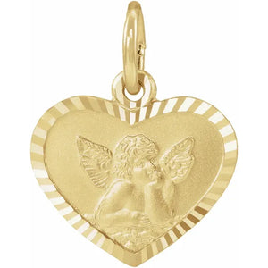 Heart Cherub Angel Medal 14k Yellow Gold