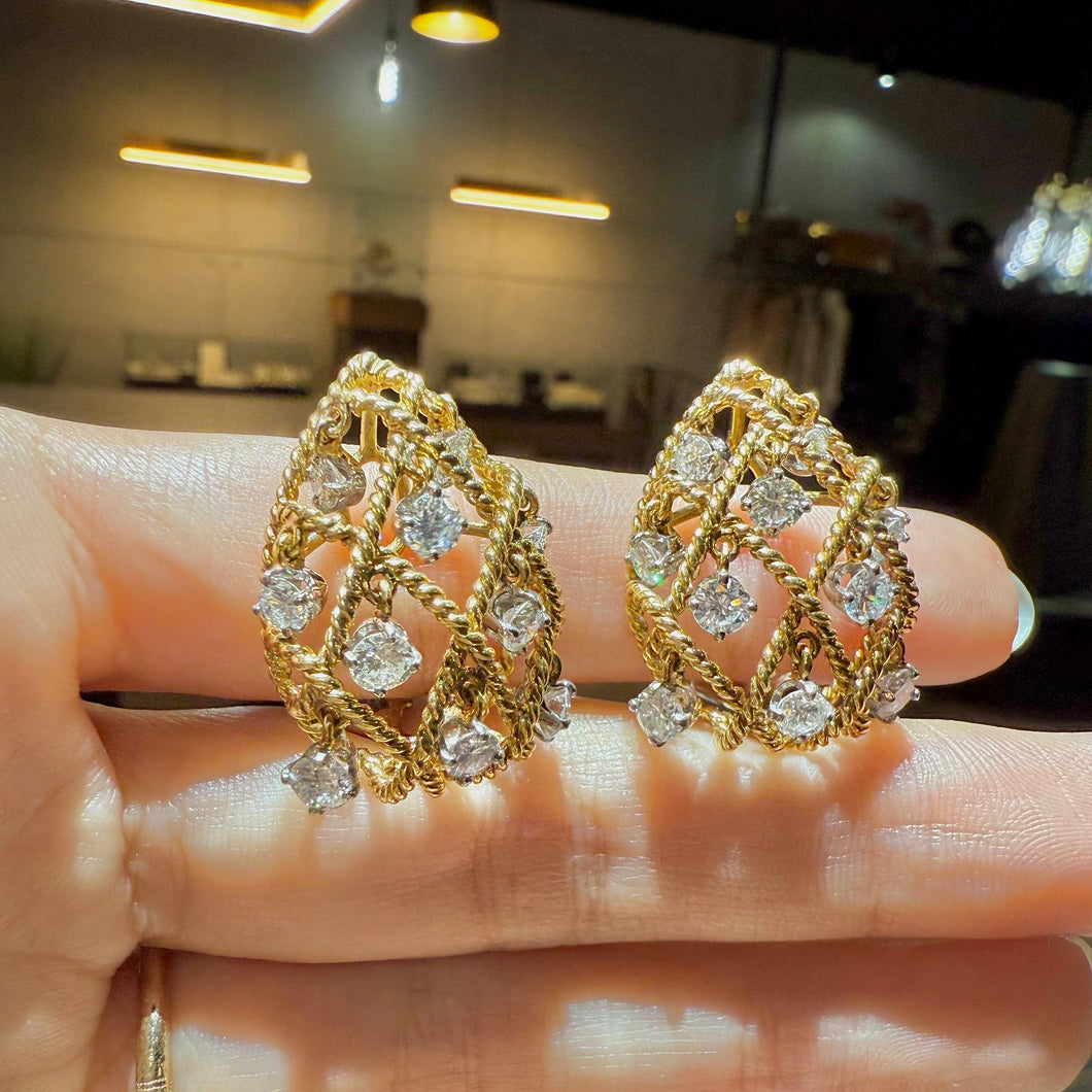 Glittering Diamond Tear Drop Statement Earrings 18k