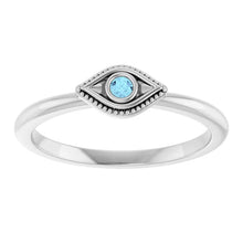 Load image into Gallery viewer, Natural Aquamarine Stackable Evil Eye 14k White Gold Ring
