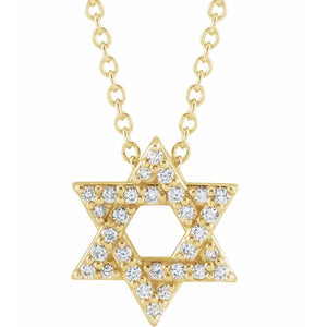 1/10 CTW Natural Diamond Star of David 16-18" 14k Yellow Gold Necklace