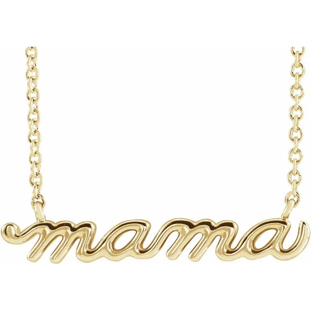 14K Yellow Petite Mama Script 18