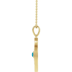 Natural Turquoise & 1/6 CTW Natural Diamond Evil Eye 16-18" Necklace 14k Yellow Gold