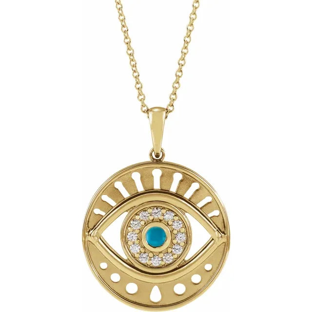 Natural Turquoise & 1/6 CTW Natural Diamond Evil Eye 16-18