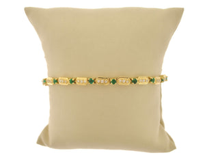 Estate Vintage 14K Yellow Gold Emerald & .50 Carat Diamond Bracelet 7"