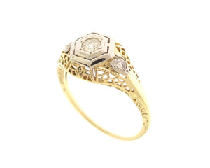 Estate Vintage 14K Two Tone Gold .16 Carat Diamond Ring