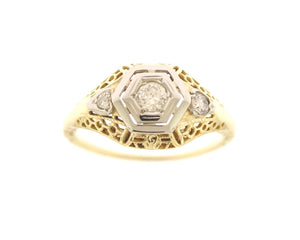 Estate Vintage 14K Two Tone Gold .16 Carat Diamond Ring