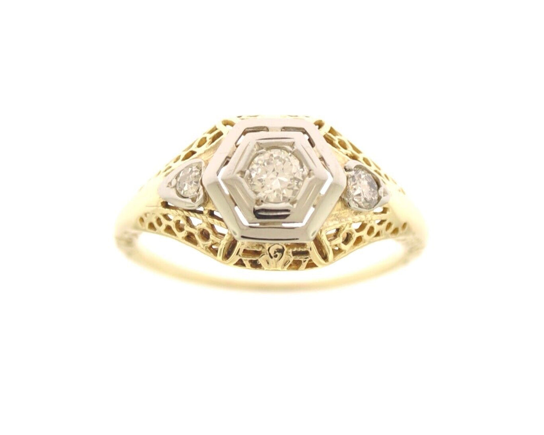 Estate Vintage 14K Two Tone Gold .16 Carat Diamond Ring