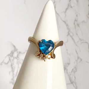Blue Topaz and Diamond Heart Ring