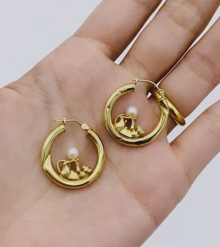KITTY CAT HOOPS WITH PEARLS