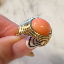 Load image into Gallery viewer, Angel Skin Coral Cabochon Ribbed Ring
