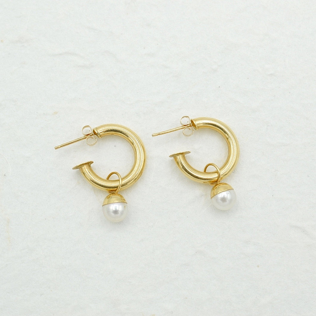 Small Chunky Hoops with Pearls