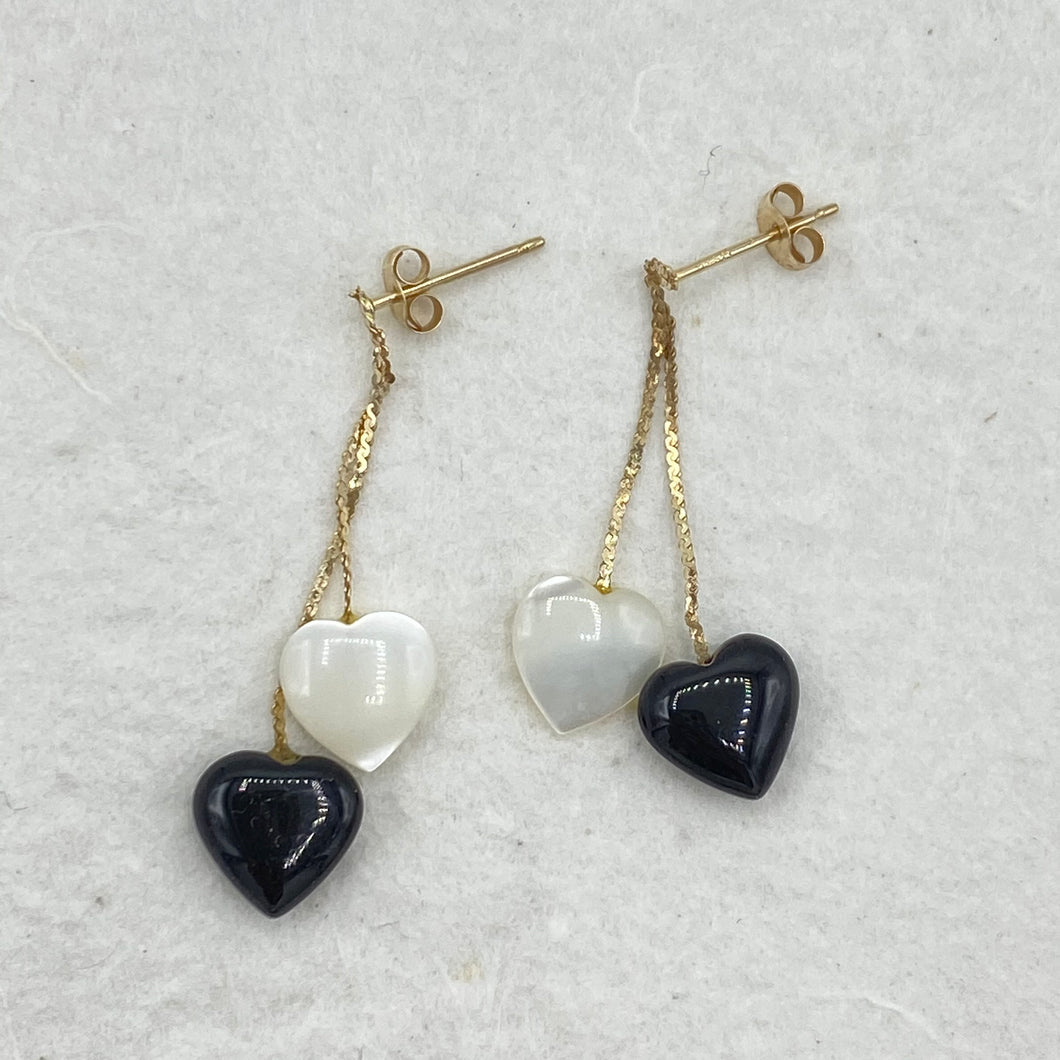 Onyx & Mother of Pearl Heart Dangles