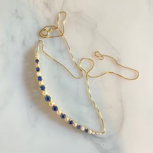 Antique Sapphire Pearl Crescent Necklace