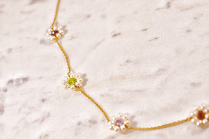 Gemstone and Pearl Flower Station Necklace