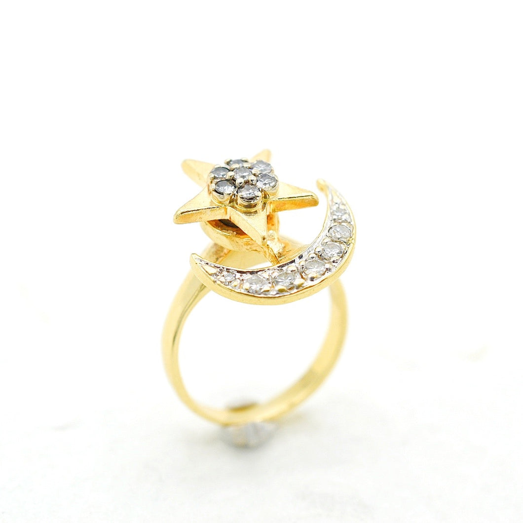 Star and Moon Fidget Spinner Ring .45 Carat Diamonds